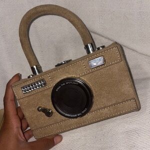 Tan Camera-Shaped Handbag